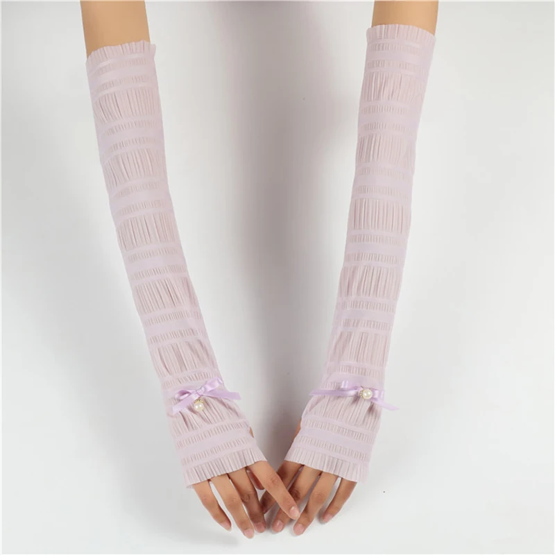 Женские модные гетры без пальцев для вождения, солнцезащитные перчатки с рукавами, женские спортивные кружевные перчатки с бриллиантами A69 - Цвет: Purple