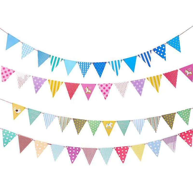 

1PC Pink Blue Birthday Wedding Party Flags DIY Paper Banners Bunting for Boys Girls Baby Shower Children's Birthday Room Decor