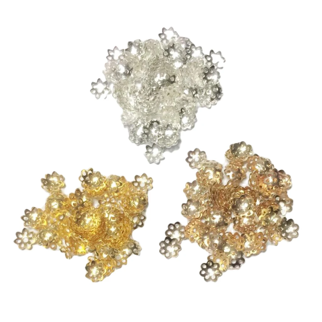 900 Pieces Assorted Color Metal Filigree Flower Bead Caps Jewelry Making Findings Accessories for Beading DIY Crafts 8mm