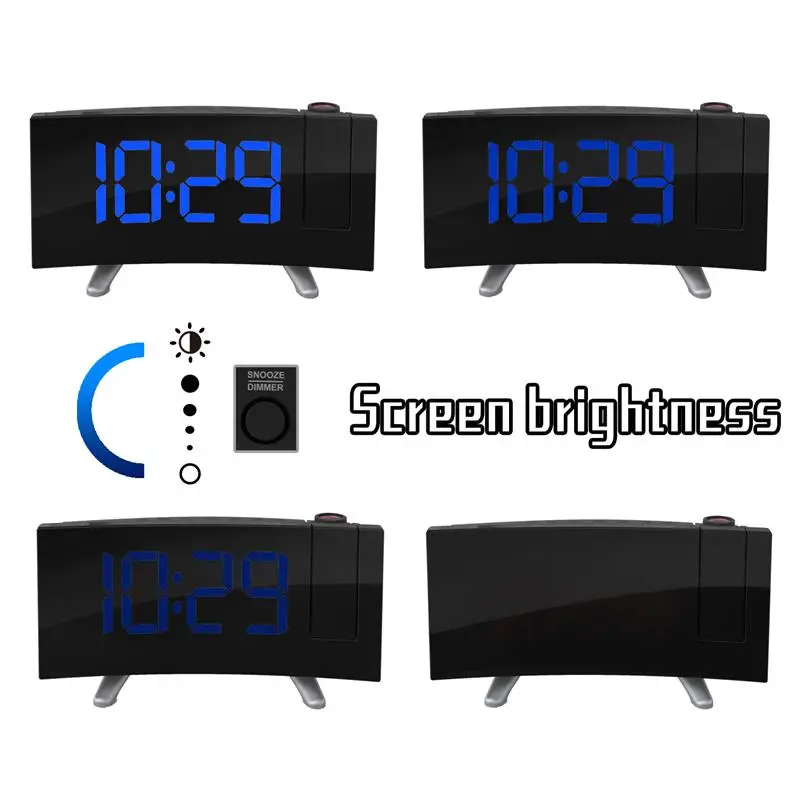 Цифровой радиоприемник с проектором будильник часы с режимом включения по таймеру таймер светодиодный Дисплей широкий изогнутый Экран USB зарядка 180 градусов стола наклейки на стену fm-радио, часы