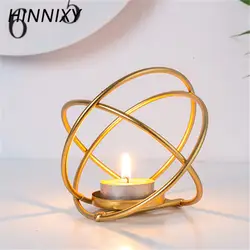 Hinnixy Железный Золотой подсвечник скандинавские Необычные геометрические украшения для дома ночник романтическое ремесло свечи реквизит