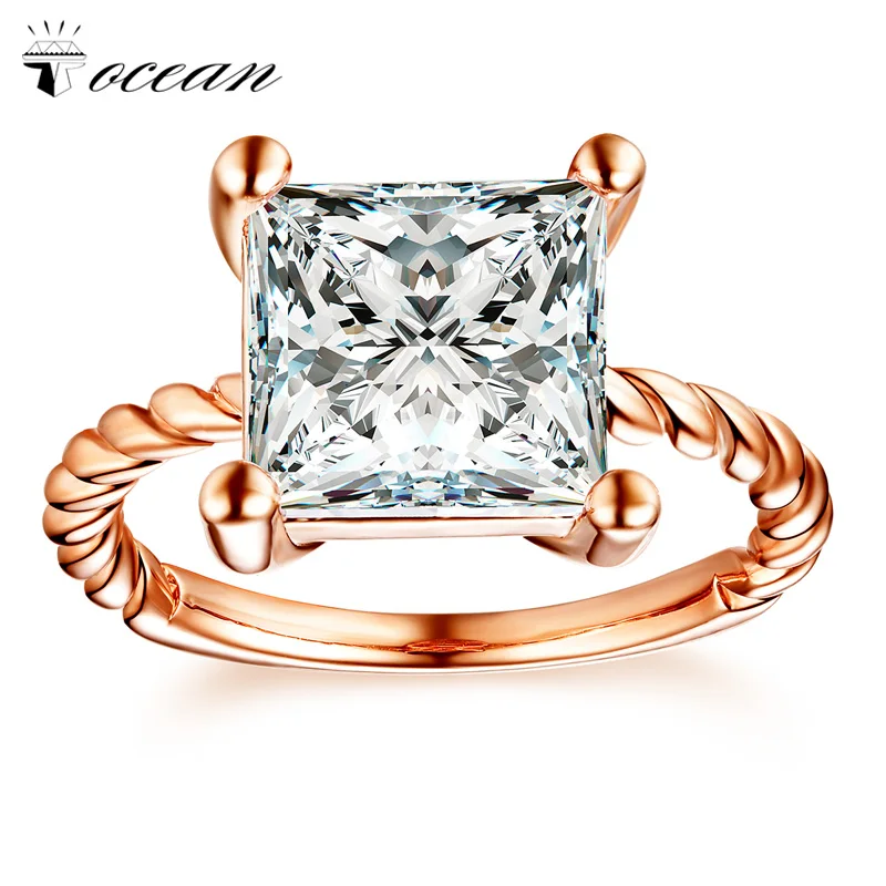 

Tocean Rose Gold Color Fashion Cute Wedding Rings for Women Square Simple AAA Zircon Retro Engagement Bijoux Bague Size5-12 W043