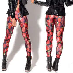 Модные Цветные обтягивающие брюки высокие женские с резинкой в талии сексуальный леггинсы повседневные Клубничные Леггинсы с принтом