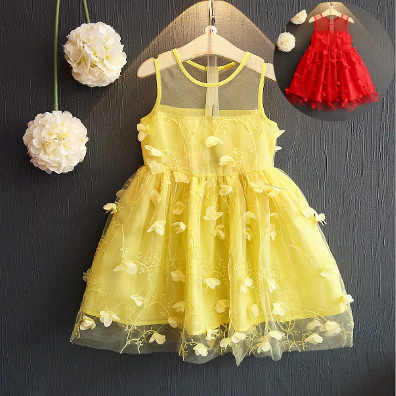 

Girls Dress Summer Sleeveless Elegant Princess Dress Fashion Baby Girl Clothes Three-Dimensional Flowers Dresses Tutu Dress A068