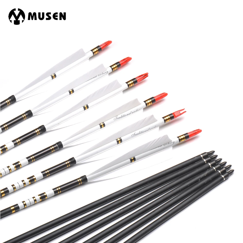 Kaufen 6 12 24 stücke 80cm Wirbelsäule 500 Carbon Pfeile Metall OD 7,6mm ID 6,2mm mit Türkei Feder für Praxis Jagd Schießen Bogenschießen