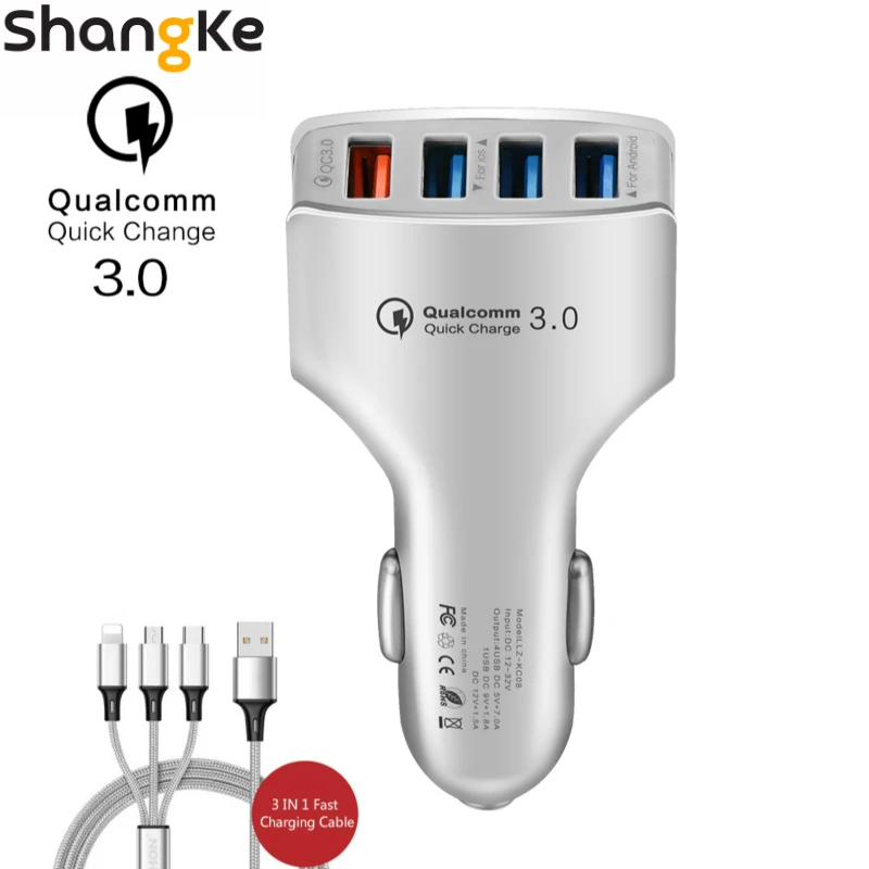 

4 USB Car Charger shangke Qualcomm Quick Charge 3.0 USB Charger Mobile Phone Charge for Samsung S8 S7 iPhone XS XR X 8 Charger