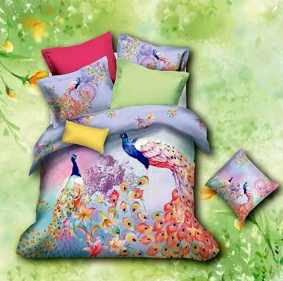 Peacock bird print bedding sets queen size full duvet cover designer sheets bedspread bed in a