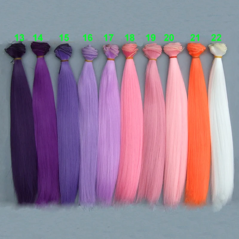 30cm long strraight doll hair Pink white brown purple color orange white color straight BJD