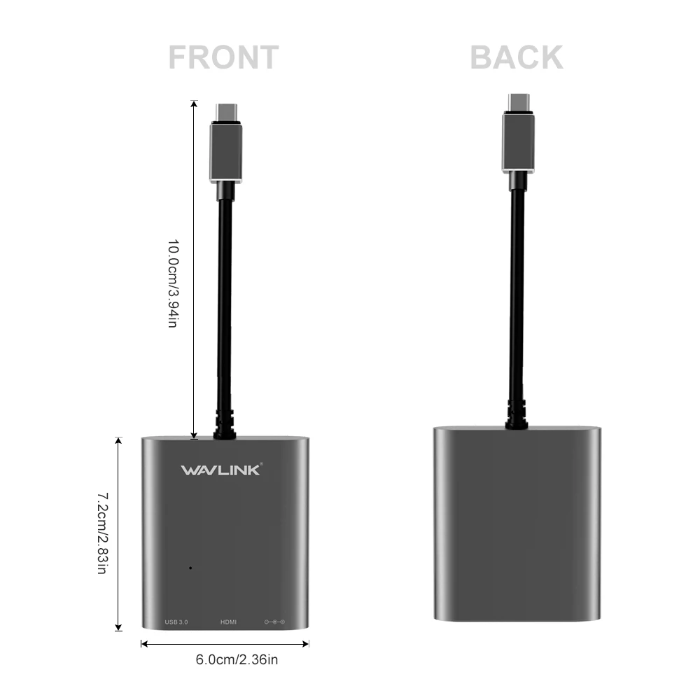 Wavlink Aluminum USB C Hub External Power USB 3.1 USB C Gen 2 Hub Super Speed Type C 2 Port Hub with HDMI 4K and Power Delivery