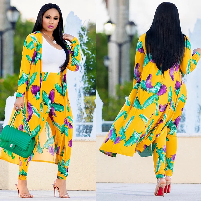 

Tropical TWO PIECE SET Outfits Party Digital Print Women Top X Long Cloak Maxi Coat Runway Ensemble Elegant Suit Plus Size 4XL 2