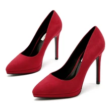 Women Red Wedding Shoes High Heels Cow Suede Leather Brand Pumps Spring Autumn Pointed Toe Female Party Shoes Plus Size E0030 Women Red Wedding Shoes High Heels Cow Suede Leather Brand Pumps Spring Autumn Pointed Toe Female Party Shoes Plus Size E0030