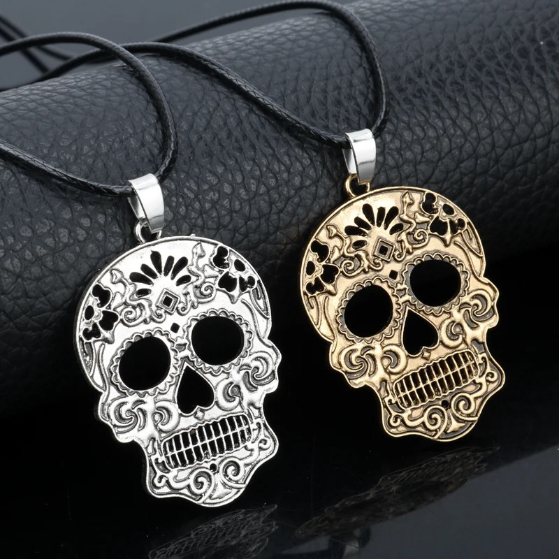 

dongsheng Sugar Skull Charm Pendant Gothic Day Of Dead Skull Skeleton Rope Chain Necklace Women Men Jewelry -30