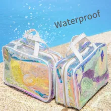 

Holographic Rainbow Cosmetic Beauty Storage Bag for Women Transparent Purse Waterproof Jelly Collection Case Makeup Nail Tool