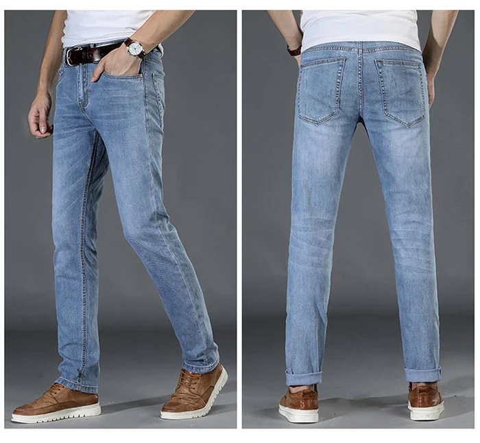 Летние Новые мужские джинсы стрейч, светильник, модные тонкие прямые джинсы, брендовая одежда 28-38