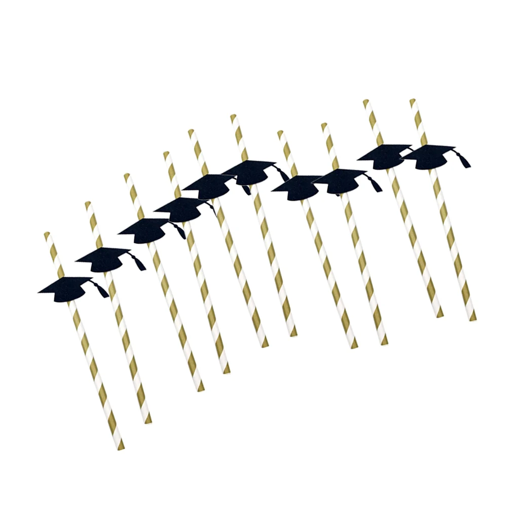 

10 Pieces Dr. cap Graduation Cheers Party Striped Drinking Straw Decoraiton