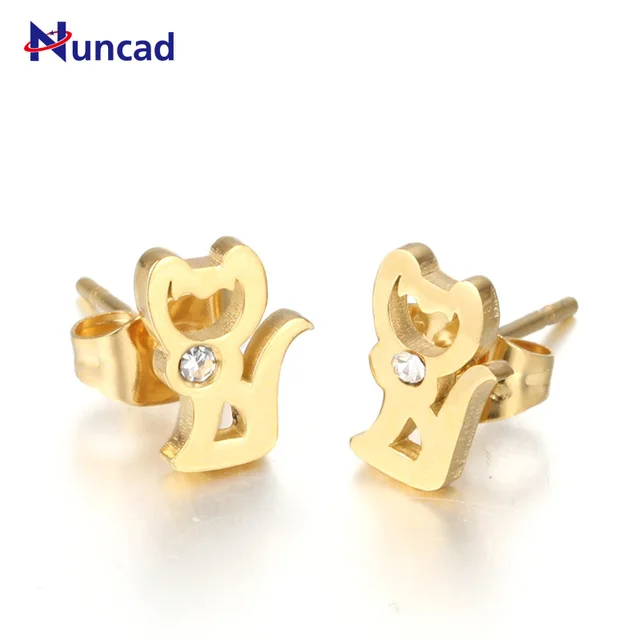 girl s naughty little cat stainless steel cartoon stud earrings