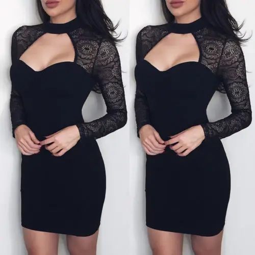 Модное женское платье Vestido с длинным рукавом Кружевное облегающее повседневное