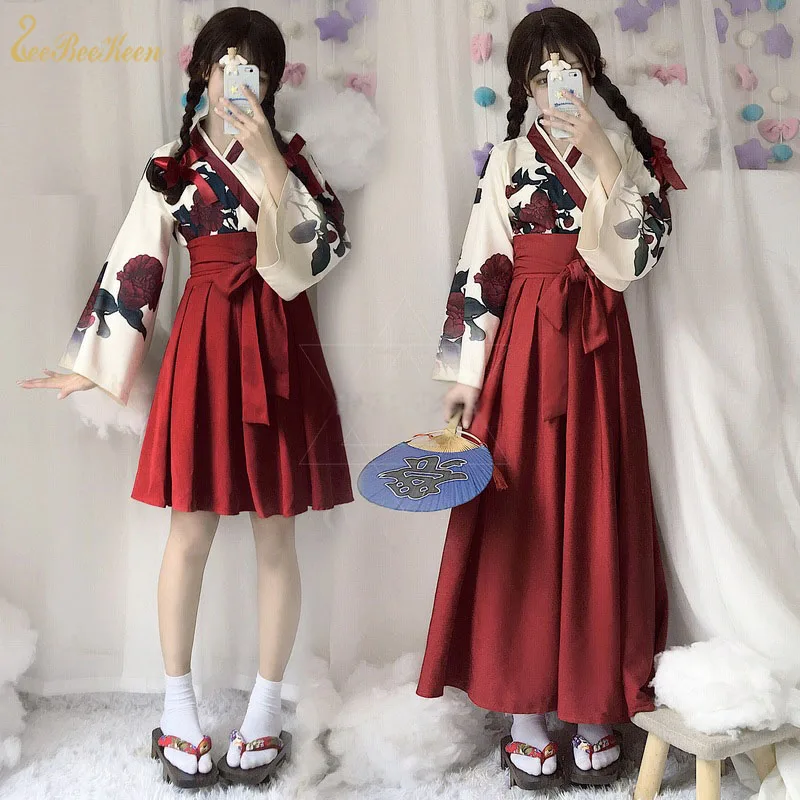 

Japanese Kimono kimono jiu jitsu Game/anime Cosplay Costume For Girls corn poppy Flower Skirt Kimono Women Skirt Adult Dress