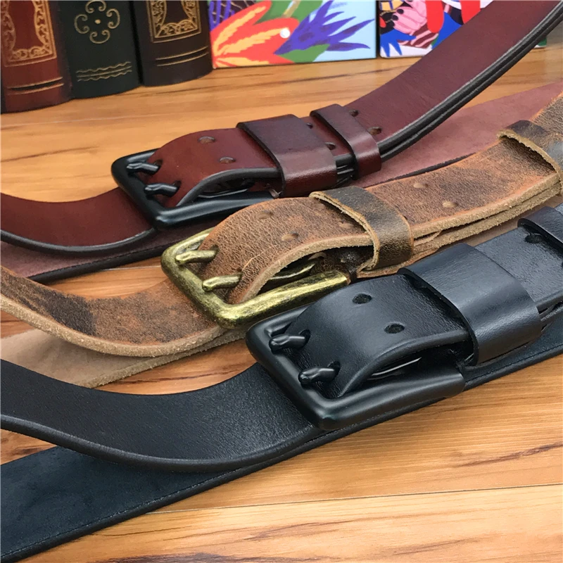 cowboy belt Super Wide 4.2CM Luxury Thick Genuine Leather Men Belt Double Buckle Belt Ceinture  Leather Belt Men Jeans Trouser Belt MBT0018 black leather belt