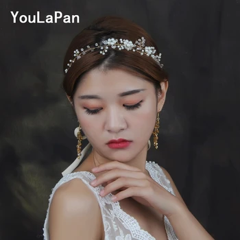 

YouLaPan HP126 Wedding Headband Pearl Bridal Tiara bridal Hair Jewelry Gold Wedding headpieces Handmade Wedding Hair Accessories