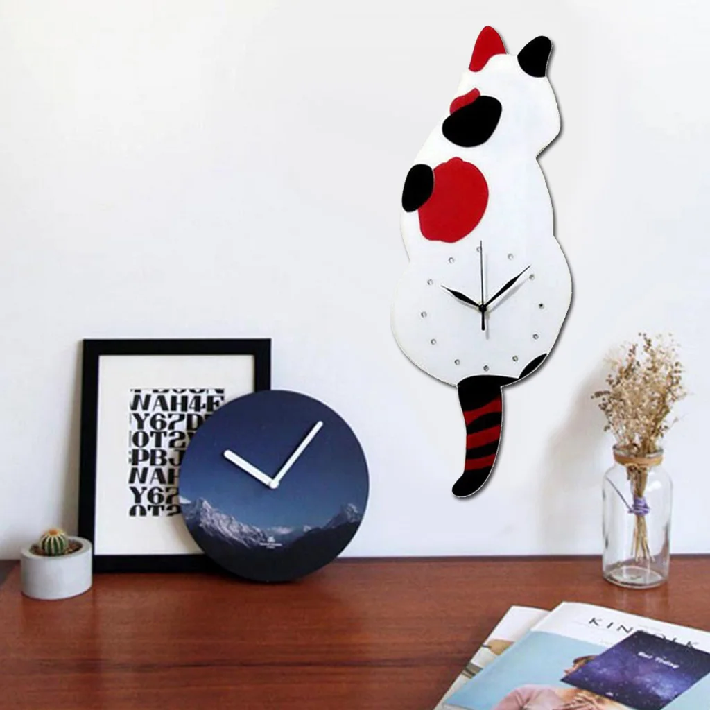Кот собака акриловые настенные часы Mute провисания хвост качели декоративные настенные часы, офис украшения в спальню - Цвет: Spotted Cat