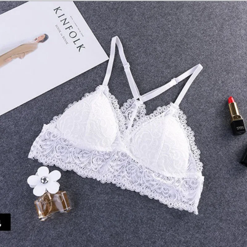 

Women Bras Wire Free for Women Thin Cotton Lace Black White Y-line Straps None Closure Sexy Bras for Girls