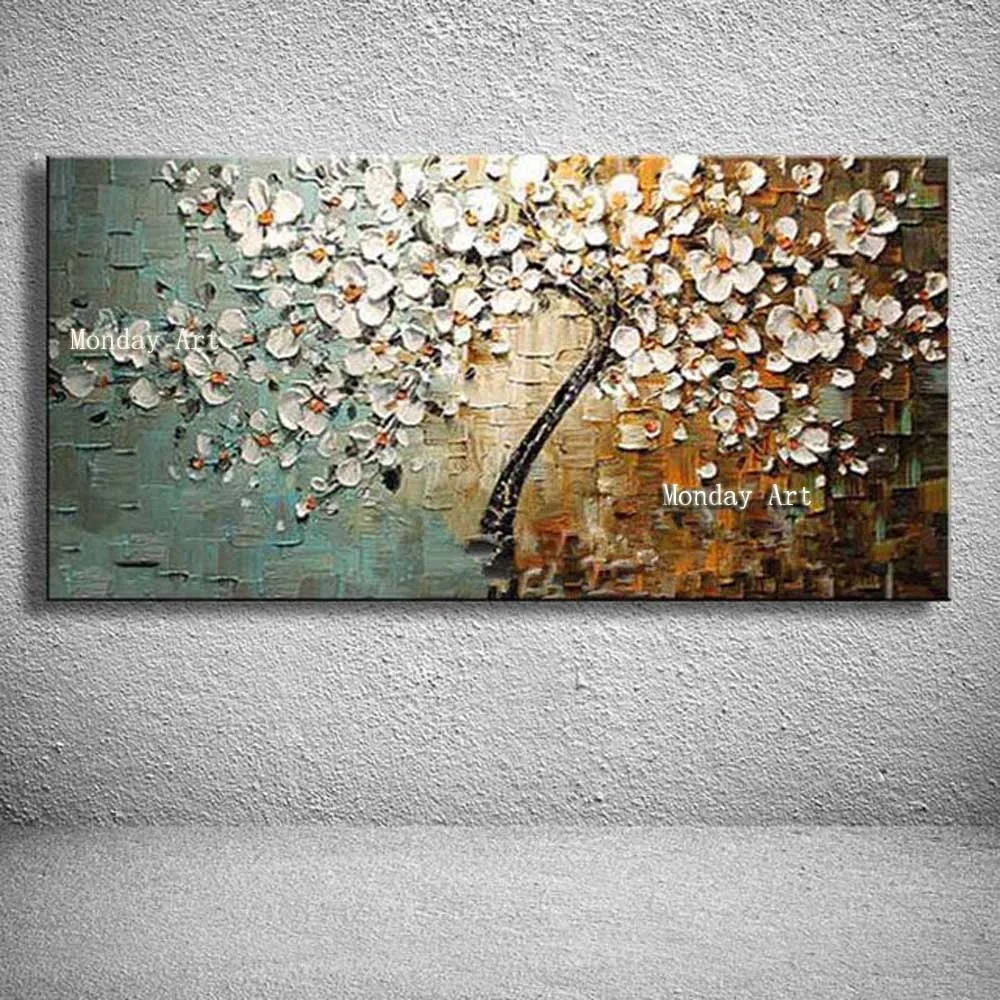 Large handmade Thick Textured picture HandPainted Palette Knife Flower Oil Painting Canvas Wall Art For Living Room Artwork