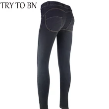 Попробуйте BN сексуальные джинсы карандаш с молнией эластичные большого размера джинсы для женщин черные джинсы фитнес Леггинсы