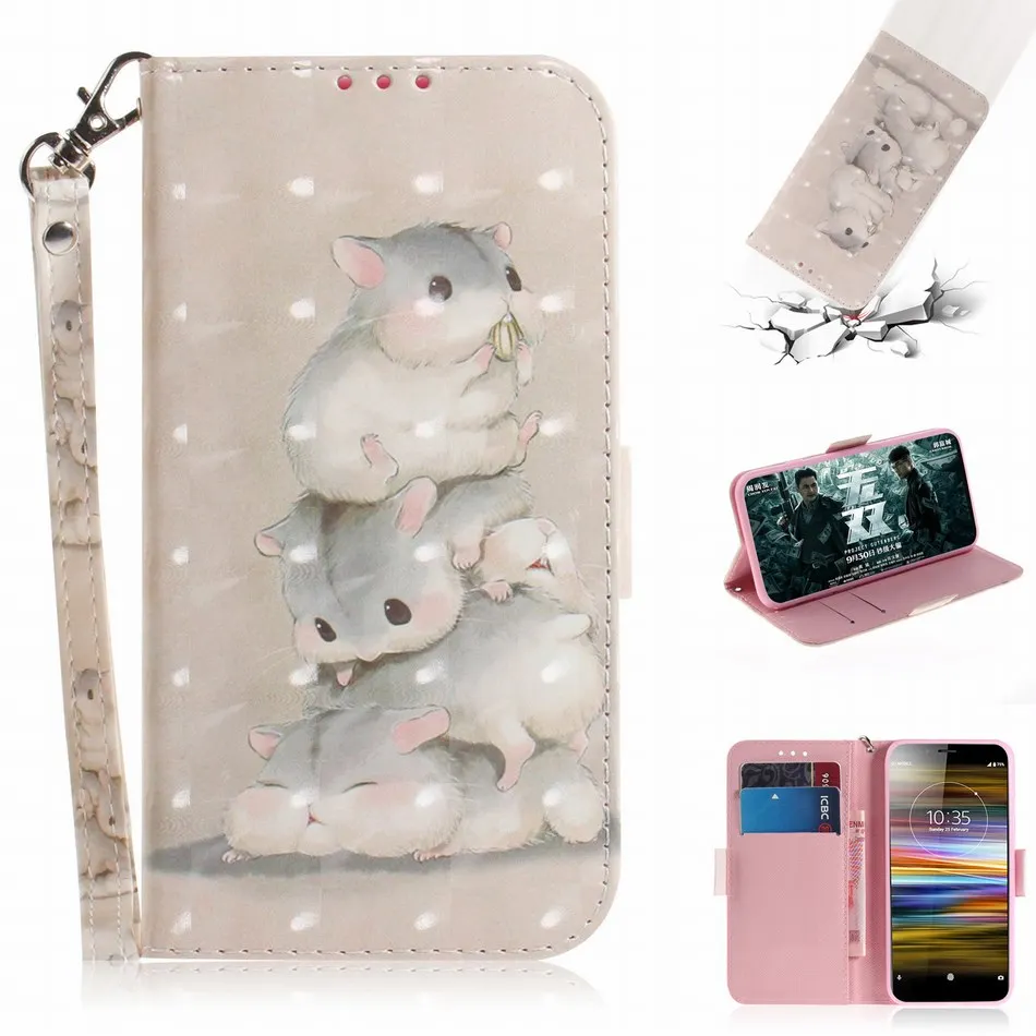

PU Leather Photo Phone Cases For Frame Sony XZ3 L3 X Peria 1 10 Plus XA2 Ultra Stand Covers Bear Cat Dog Flip Fundas Capa E26Z