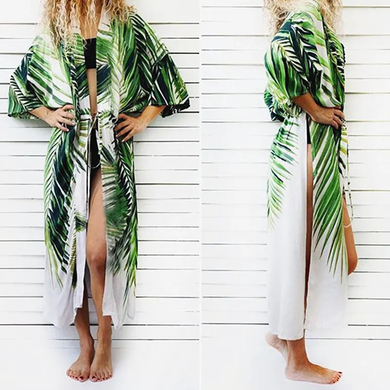 Women Cover Up Beach Cardigan 2019 Cotton Beach Dress Tunic Long Kaftan
