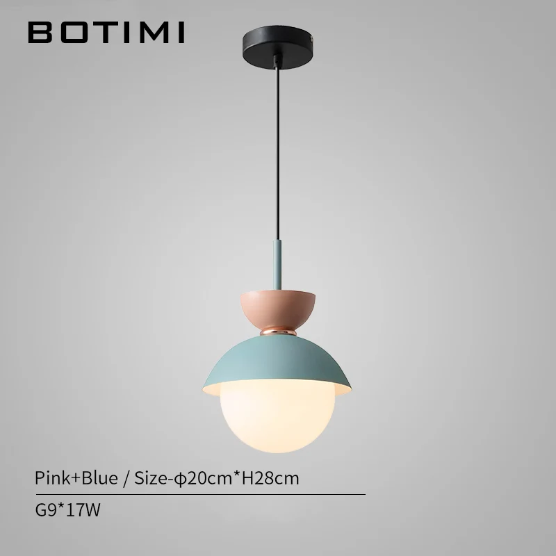 BOTIMI Modern LED Pendant Lights With Glass Lampshade For Dining Room Colorful Restaurant Hanging Kitchen Lighting Fixtures - Цвет корпуса: Pink Blue