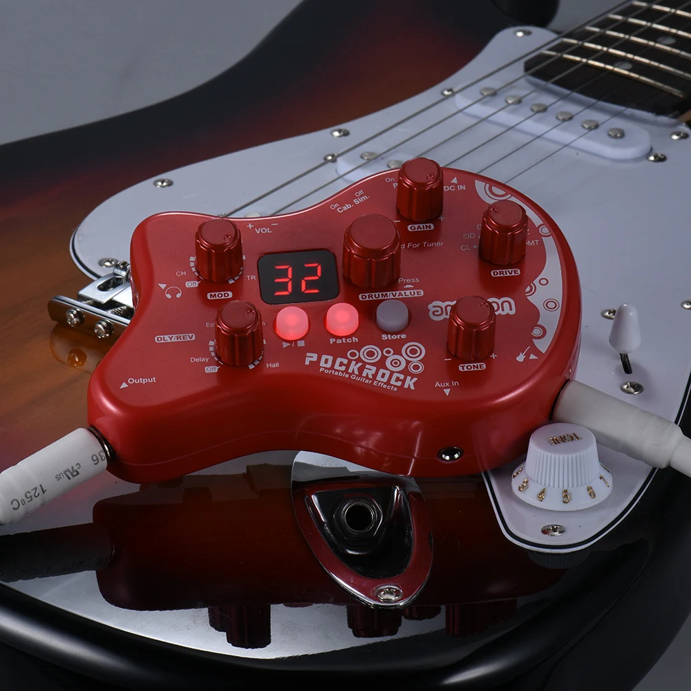 Efectos de Pedal 15 Tipos de Efectos Cornesty PockRock Guitarra Portátil con Procesador Multifunción 40 Funciones de Sintonización Ritmos de Batería con Adaptador de Alimentación 