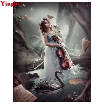

Full Square Round Mosaic DIY Diamond Embroidery Diamond Painting Little girl/violin/swan Cross Stitch 3d picture of rhinestones