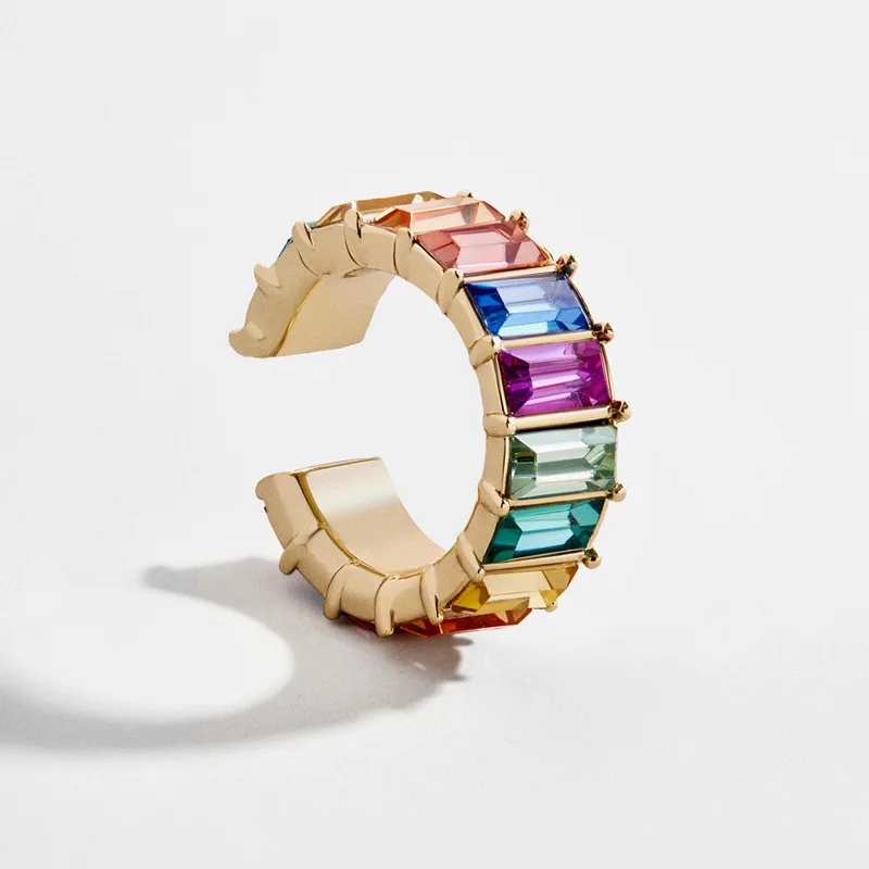 

1PC Clip Earring Pave Colorful Crystal Jeweled Mini Cuff Geometric C Shape Earclip Ladies Ear Cuff Fashion Brand Women Jewelry
