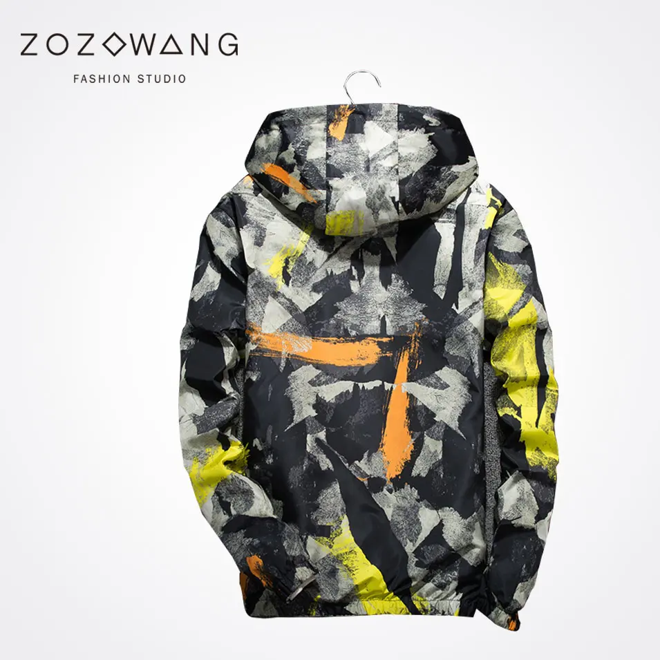 Zozowang new spring autumn plus size casual short jacket men high quality  print camouflage zipper hooded jacket coat men 