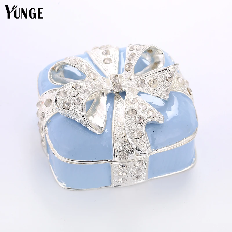 Cute Silver Bowknot Decoration Crystal Trinket Box Wedding Gift Rings Casket DIY Collection Jewelry Container Christmas Crafts | Дом и сад