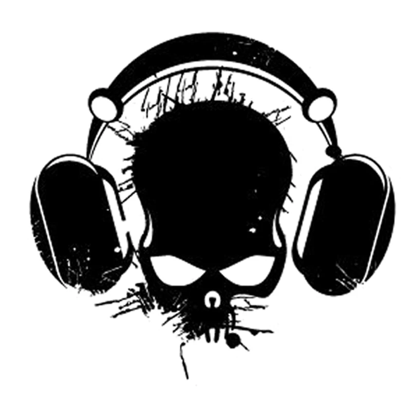 17.6CM*16.8CM Interesting Audio Skull Headphones Cord Silhouette Vinyl