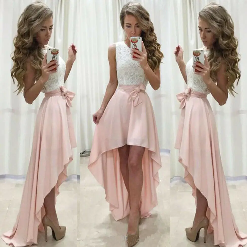 

Women Lace Asymmetry Long Maxi Dress Evening Party Prom Wedding Summer Beach Boho Dresses