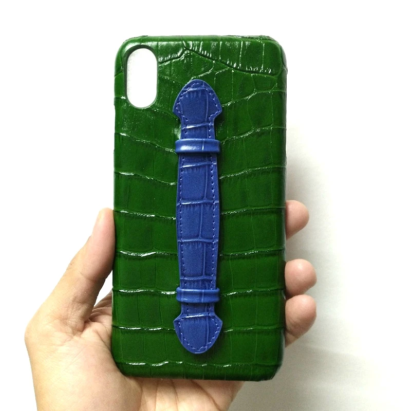 

10pcs Lots Bulk Genuine Leather Hand Strap Holder Case For iPhone X XS Max XR Phone Luxury Customized Crocodile Thin Hard Cover