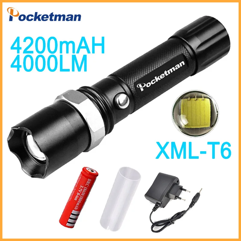 

LED Flashlight 18650 zoom torch waterproof flashlights XM-L T6 3800LM 5 mode led Zoomable light For 3x AAA or 3.7v Battery