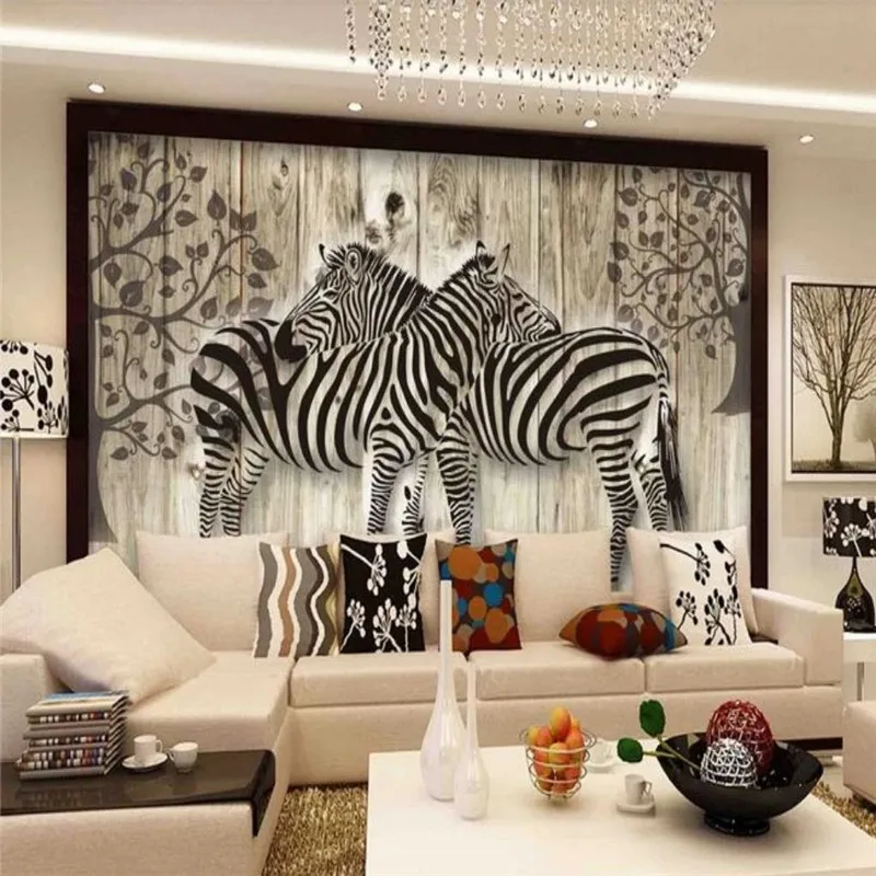 Custom Mural Wallpaper 3d Embossed Zebra Animal Art Wood Board Tv Background Wall new diy cake decorating stencils painting printing template color filling board 24 styles flower fondant cake embossed mould