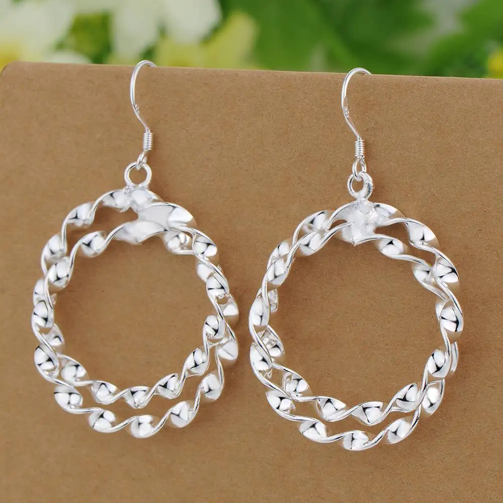 

Classic Silver Plated 925 jewelry Earrings For Women Wholesale Free Shipping Fashion jewelry double Twisted empty flowers