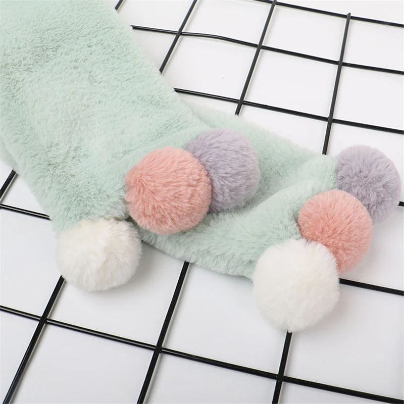 Winter Cute Children Scarf Boy Girls Scarves Baby Imitation Rabbit Fur Collar Scarf with Pompom Neck Warmers Christmas Gift