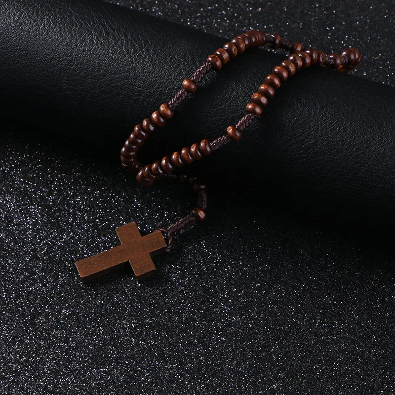Коми Винтаж чиро крест деревянные четки бусины браслеты с подвесками католические христианские ортодоксальные модные религиозные украшения подарок R-159