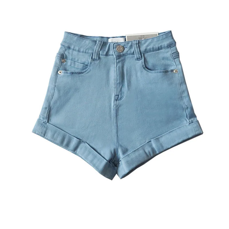 light blue Джинсовые шорты с высокой талией для женщин, серые винтажные сексуальные обтягивающие Стрейчевые джинсовые шорты, женские джинсовые шорты, черные белые популярные джинсовые шорты - Цвет: light blue