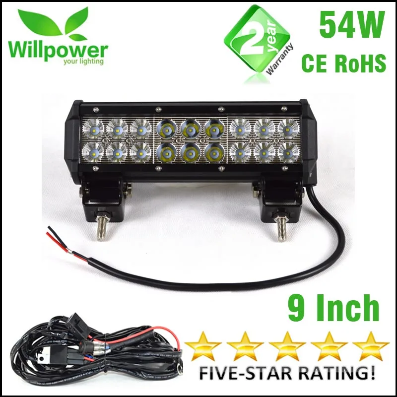 

24v truck light bar Combo beam dual rows 12v waterproof 9 inch 54W offroad car truck led work light bar 12v