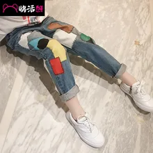 Детские брюки детские весенние джинсы для девочек детские свободные штаны