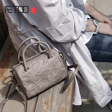 AETOO Leather fashion retro slant strap female bag, handmade cowhide simple shoulder bag, pillow bag, lady portable Satchel