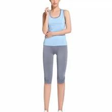 Vihir Женская одежда для бега Спортивная одежда для спортивной йоги Тренажерный зал Фитнес Майка и штаны для йоги капри комплект