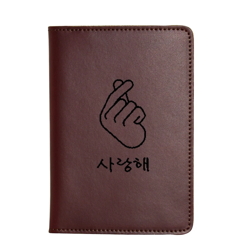 

Korean Harajuku Graphic Passport Holder Real Leather Travel Cover Engrave Name Card ID Holders Functional Passport Wallet Gifts
